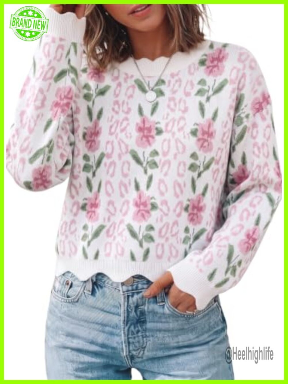 Dokotoo Long Sleeve Scalloped Trim Pullover Sweater Loose Fit